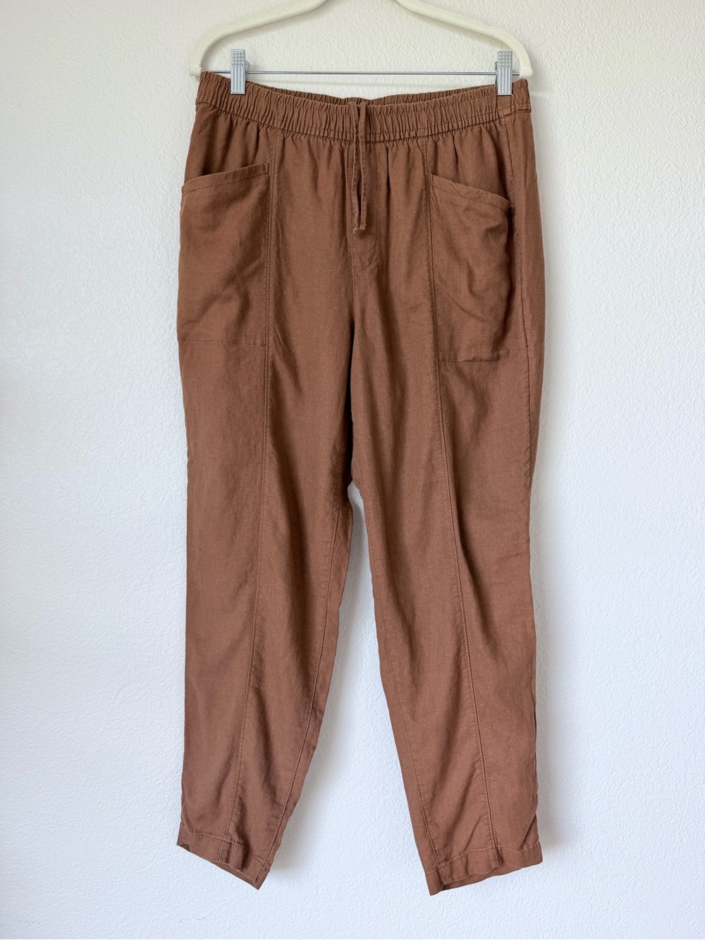 Old Navy High Rise Linen Blend Crop Pants Sisal Brown Drawstring Medium